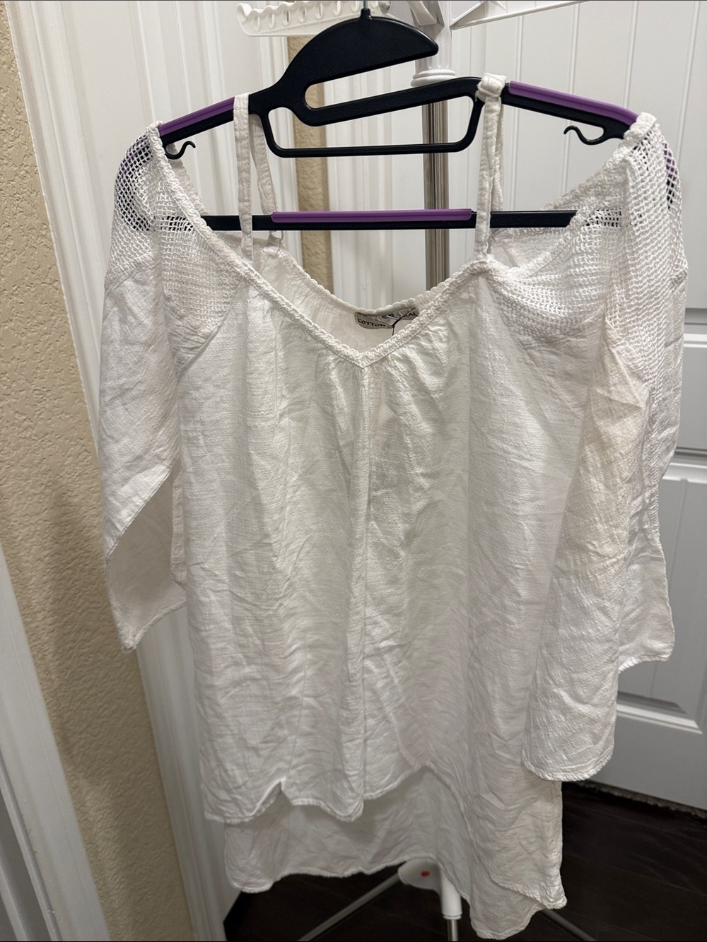 Cotton Natural Cold-Shoulder Peasant Blouse